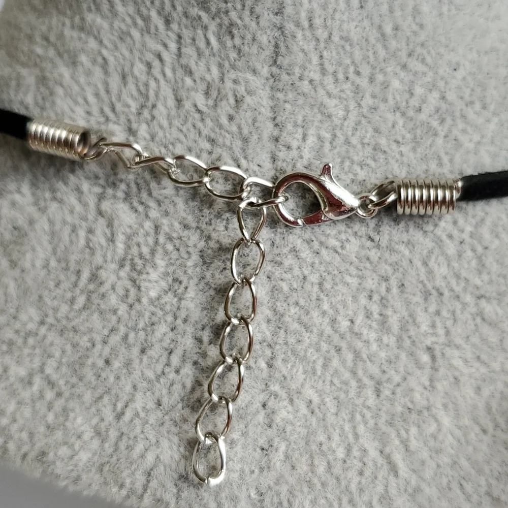 Mens clear acrylic moon charm black suede necklace